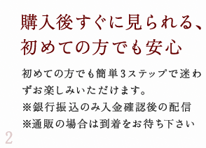 購入後すぐに見られる、初めての方でも安心